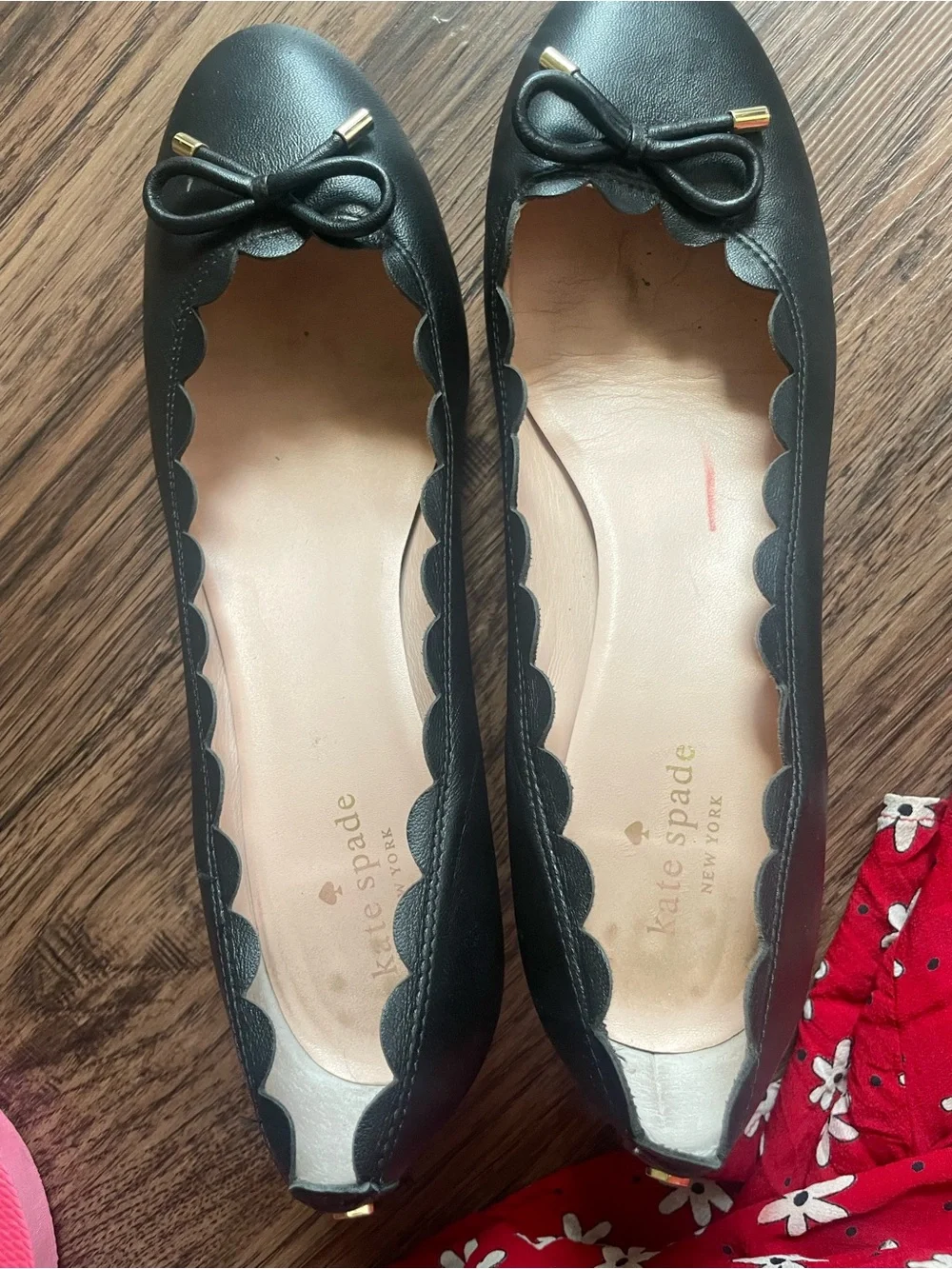 kate spade Black Scallop-Edge Bow Ballet Flats